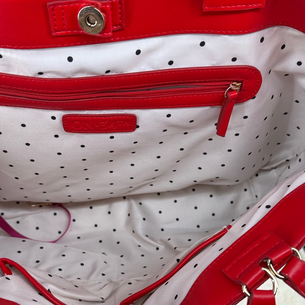 Macys ON 34th Red Tote Bag with polka dot inner lining - Picture 8 of 12